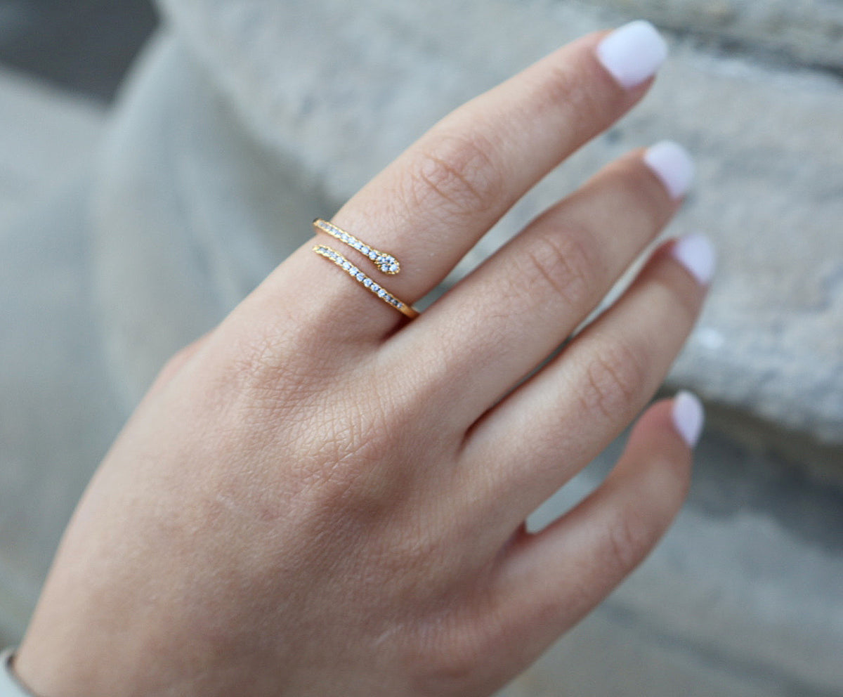 Tiny Diamond Snake Ring Gold verstellbar