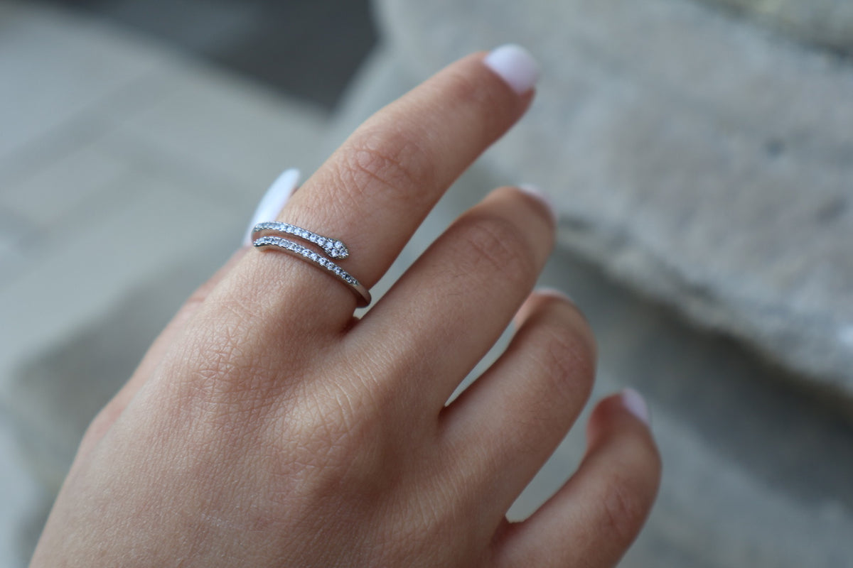 Tiny Diamond snake Ring Silber verstellbar